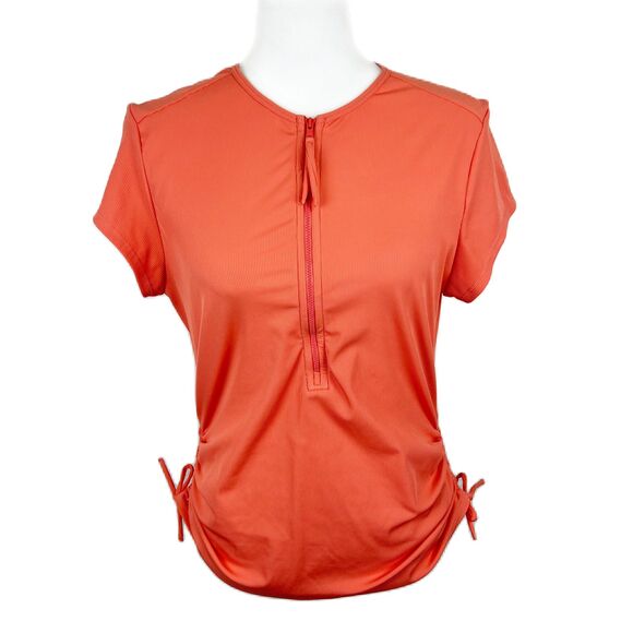 Carve Designs Shirt Women Large Orange Quarter Zip Ruched Short Sleeve Active - Picture 2 of 15